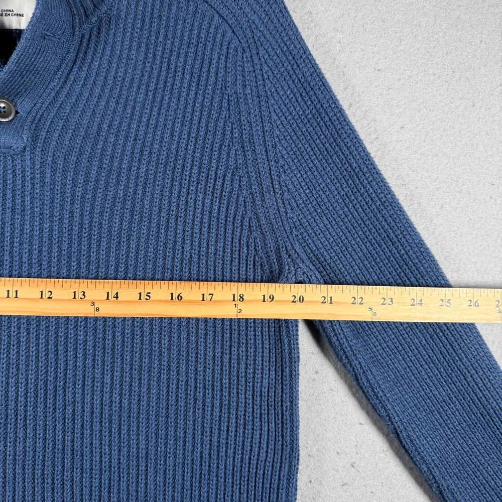 American Eagle Outfitters Men Blue Ribbed Mock‎ Neck Button Up Sweater Large